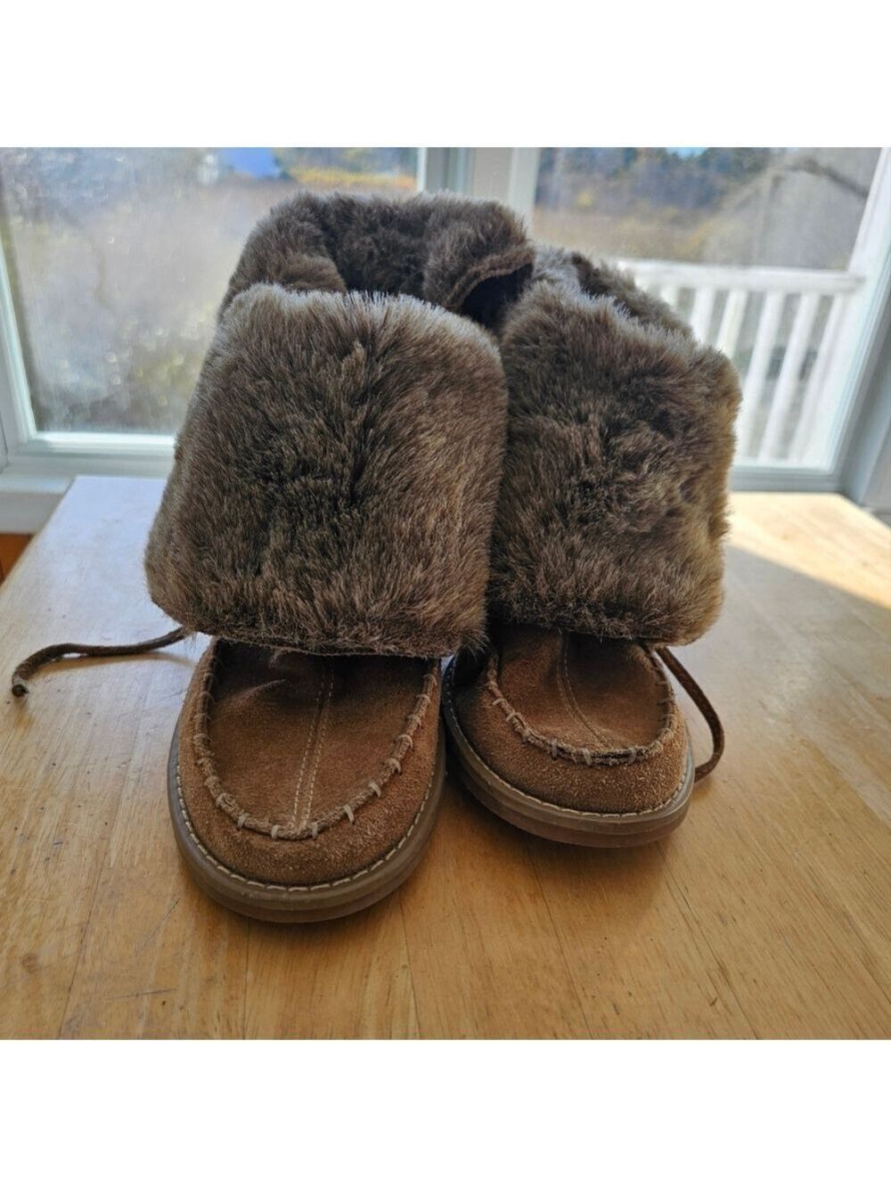 Jack Rogers Little Nell Faux Fur Moccasin Boots Size 8 Tan